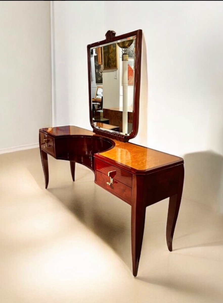 Art Deco Style Dressing Table Or Console Table, Mahogany, Bird's Eye Maple And Bronze, Ca 1935-photo-2